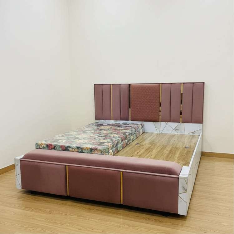 Pink Designer King Size Bed with Headboard and Storage
